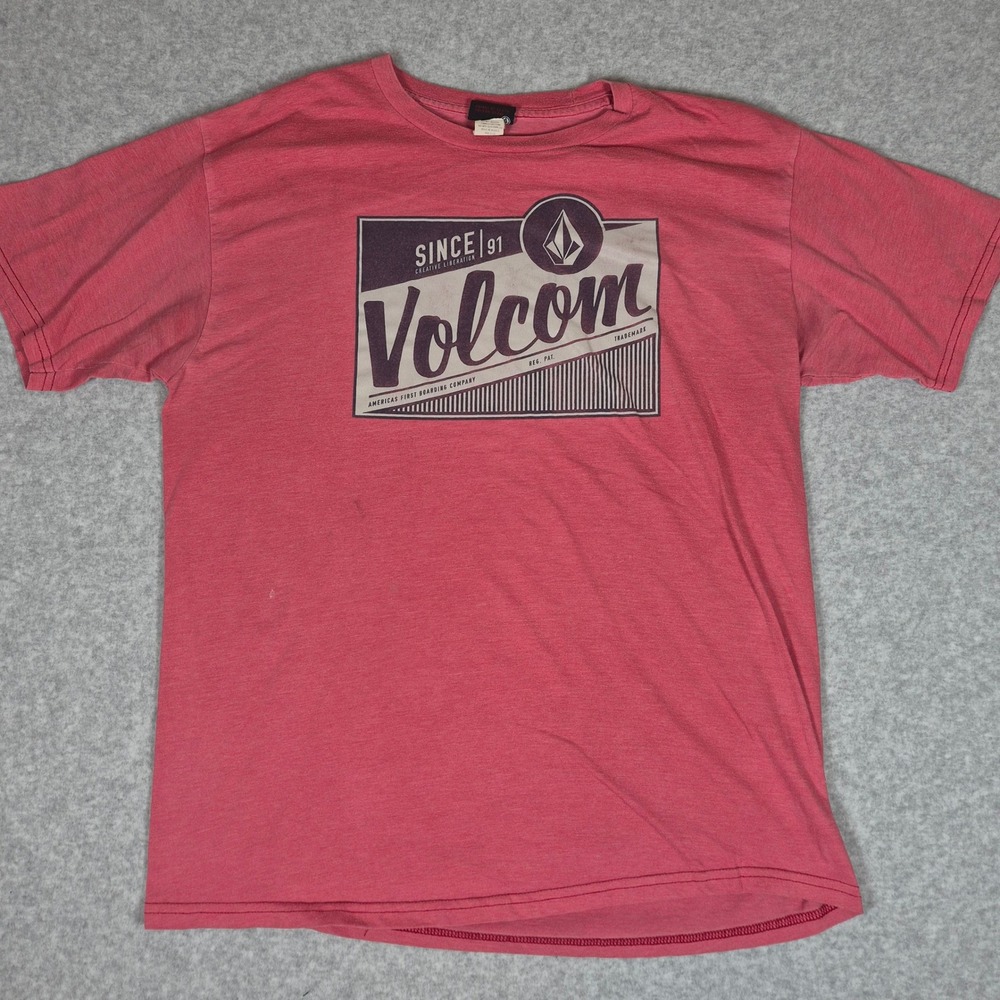 Y2K Volcom T Shirt Mens Large Red Heather Graphic Logo Short Sleeve Since 91